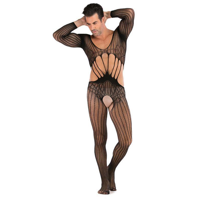 Seamless Male Crotchless Bodysuit - Sheer Footed Silk Lingerie
