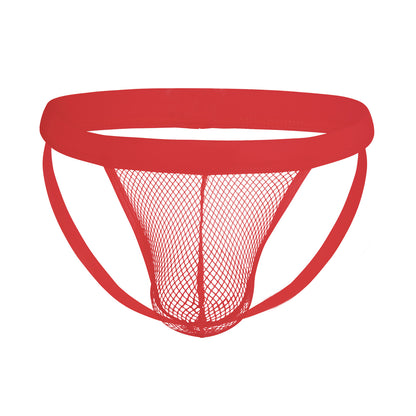 Men's Fishnet Jockstrap T-Back - U-Pouch Low Rise Open Back Mesh Thong