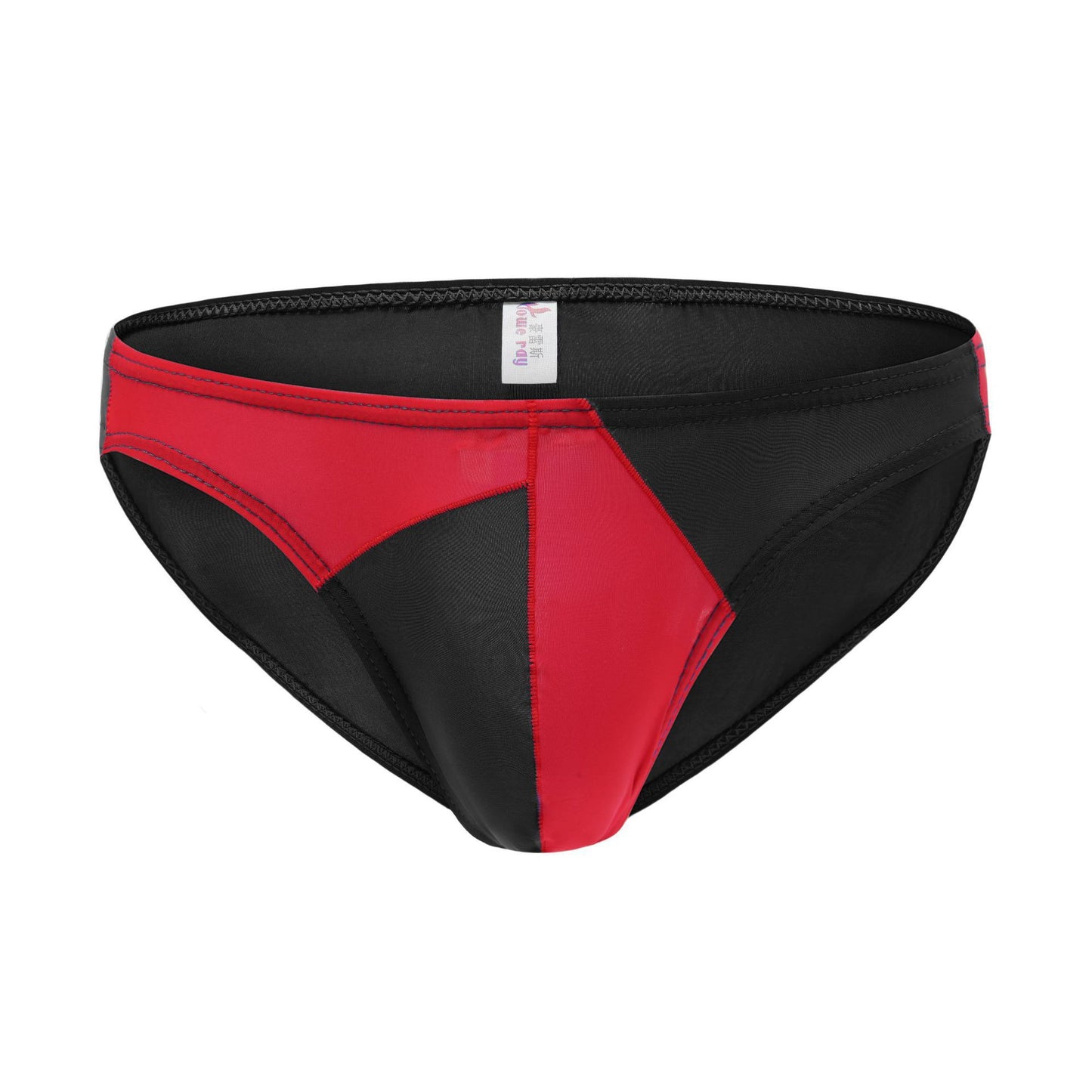 Men's Ice Silk Briefs - Color Block Low Rise Silky Bikini Underwear