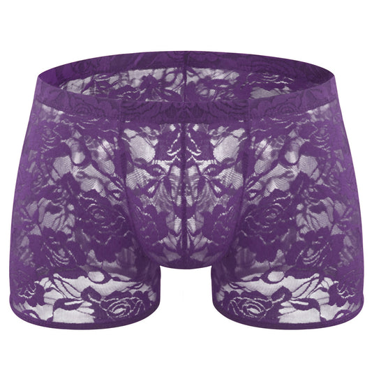 Rose Lace Sheer Boxer Briefs Low-Rise One-Size Floral Mesh