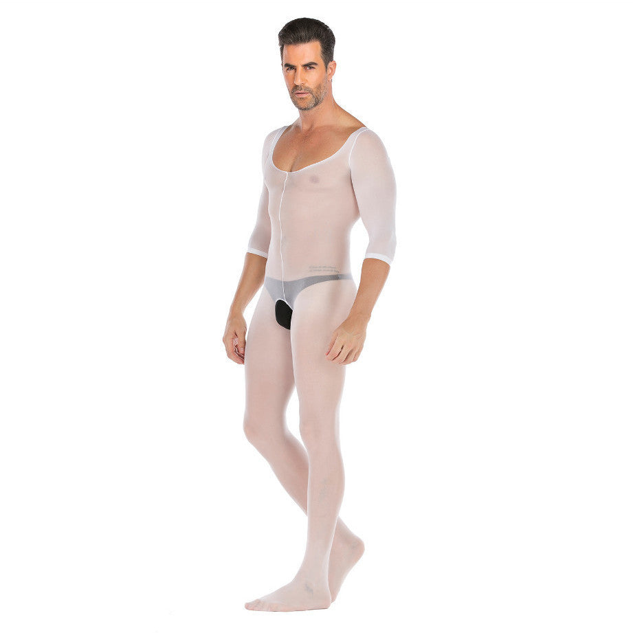 Seamless Male Crotchless Bodysuit - Sheer Footed Silk Lingerie