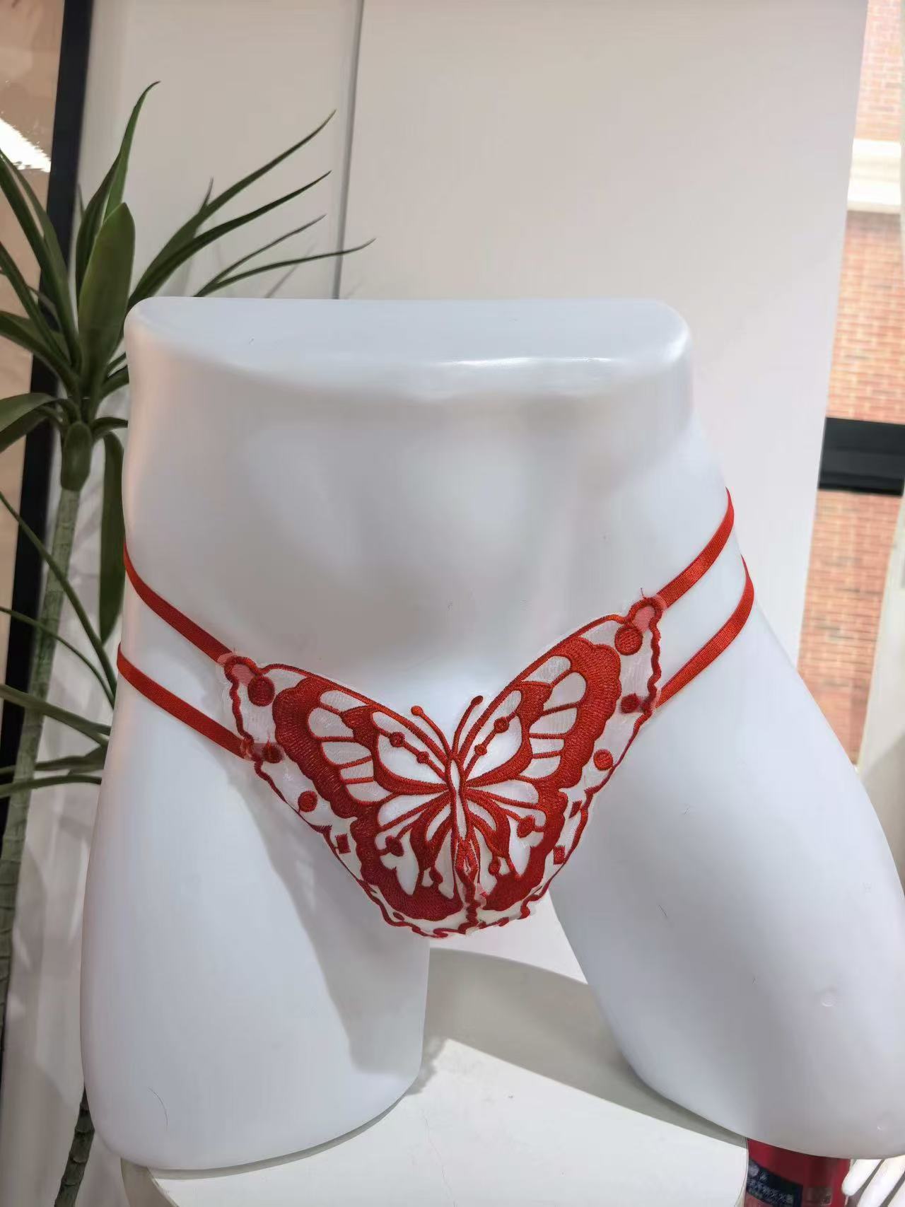 Butterfly Embroidery Lace Men's Thong Seductive T-Back