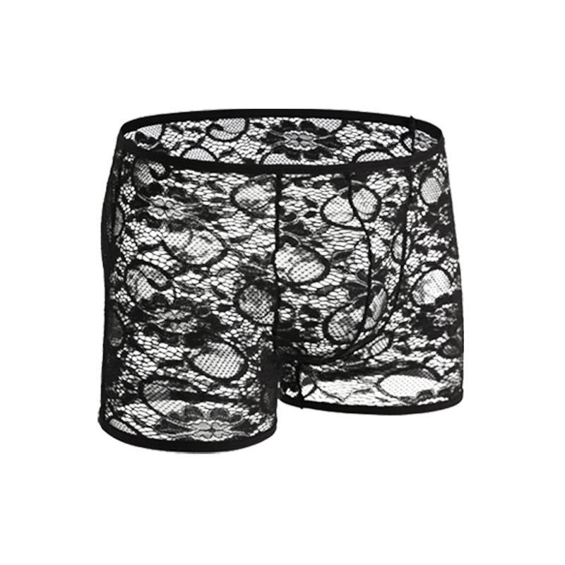 Men's Sheer Lace Boxer Briefs - Sexy Semi-Transparent Underwear
