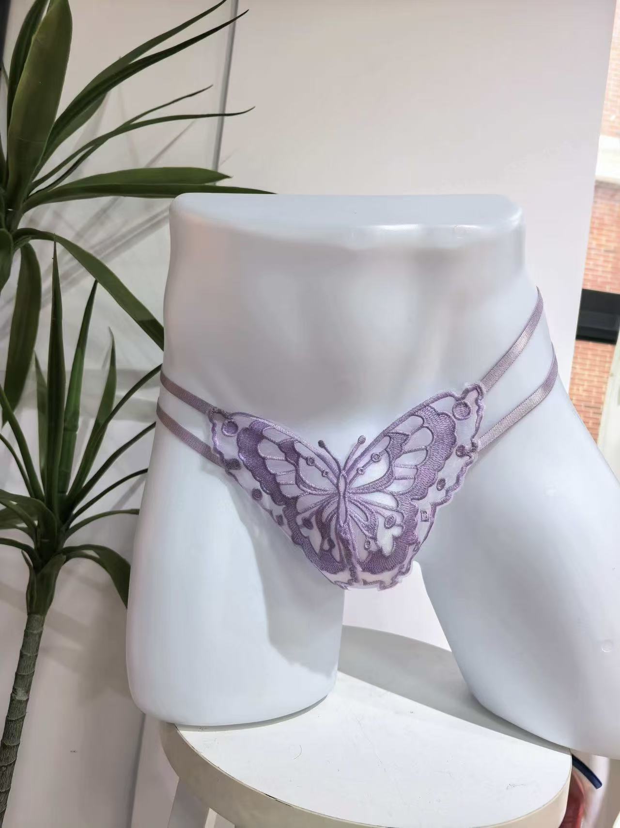 Butterfly Embroidery Lace Men's Thong Seductive T-Back