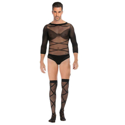 Seamless Male Crotchless Bodysuit - Sheer Footed Silk Lingerie