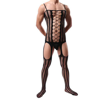 Seamless Male Crotchless Bodysuit - Sheer Footed Silk Lingerie