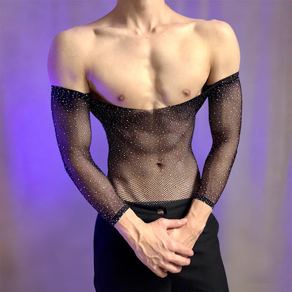 Men's Plus Size Sparkling Mesh Bodysuit