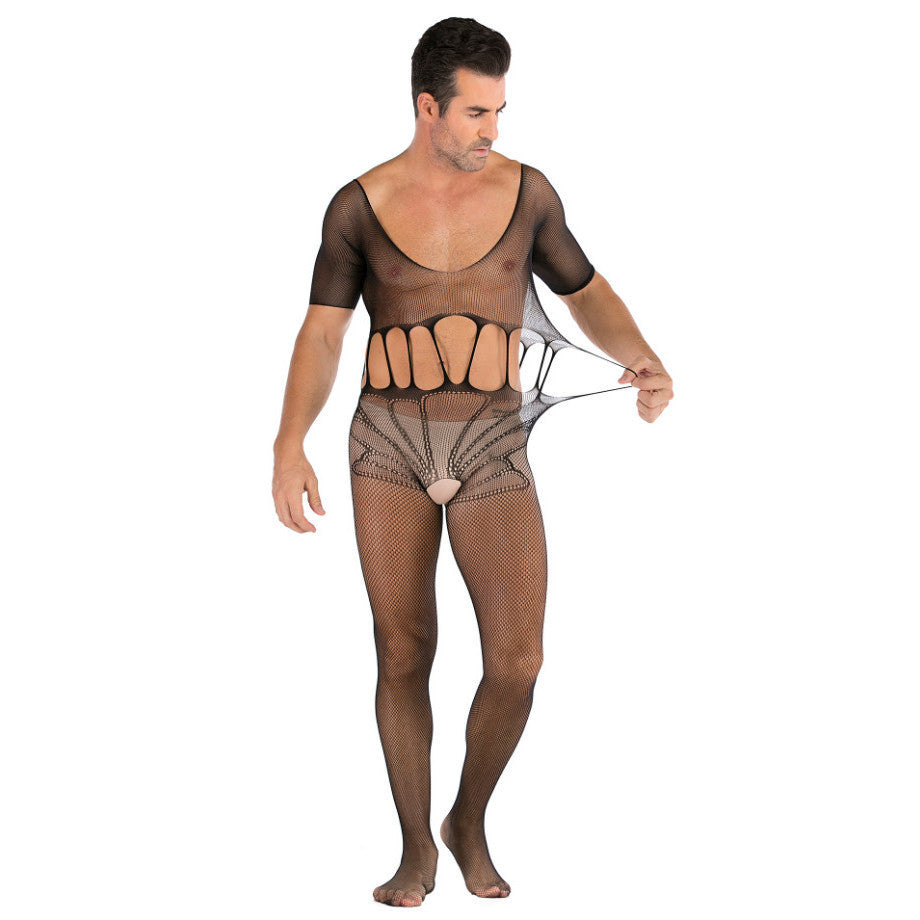 Seamless Male Crotchless Bodysuit - Sheer Footed Silk Lingerie