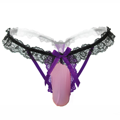 Full Pouch Lace Men's Thong Seductive Hollow Out T-Back