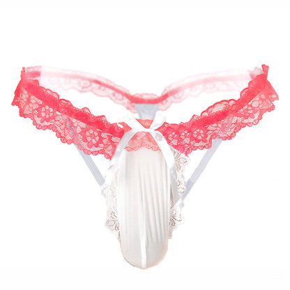 Full Pouch Lace Men's Thong Seductive Hollow Out T-Back