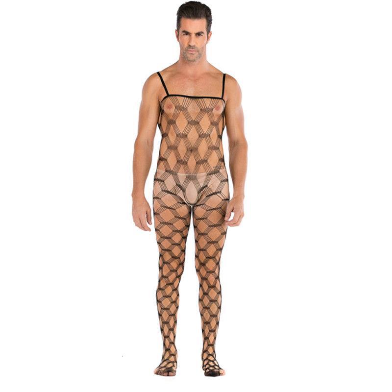 Seamless Male Crotchless Bodysuit - Sheer Footed Silk Lingerie