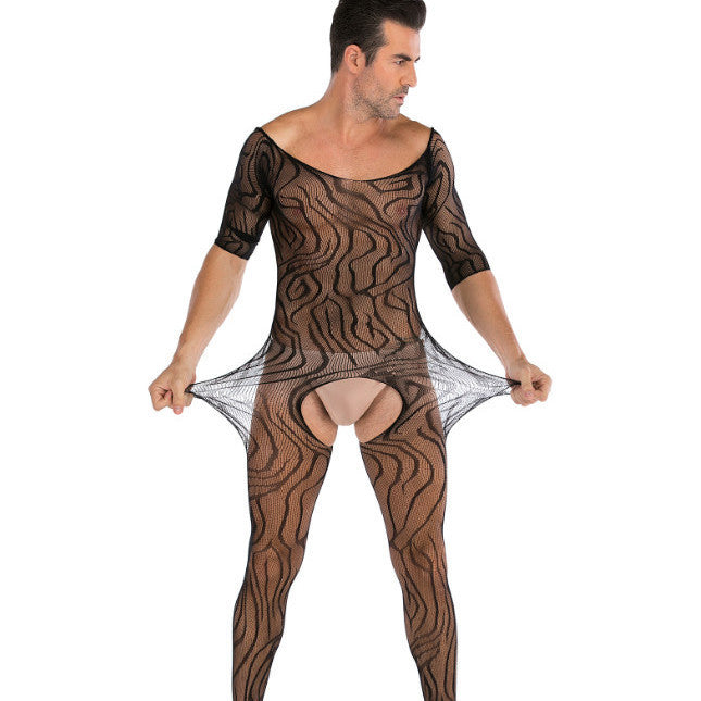 Seamless Male Crotchless Bodysuit - Sheer Footed Silk Lingerie