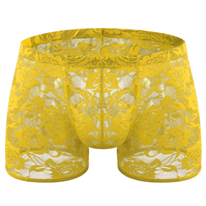 Rose Lace Sheer Boxer Briefs Low-Rise One-Size Floral Mesh