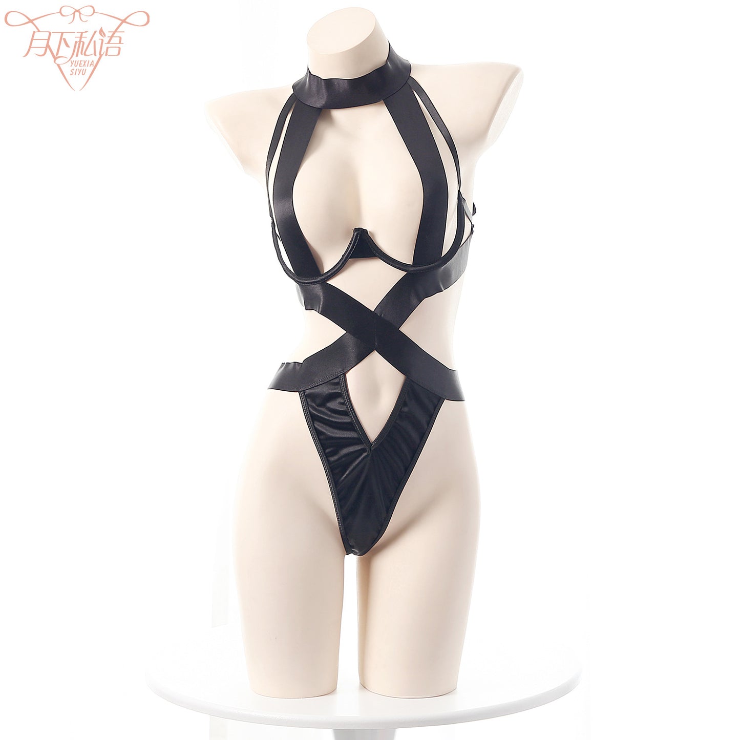 Halter Cut-out Sheer Mesh Teddy Lingerie Set