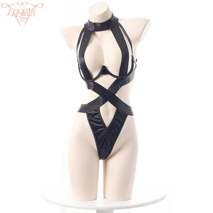 Halter Cut-out Sheer Mesh Teddy Lingerie Set
