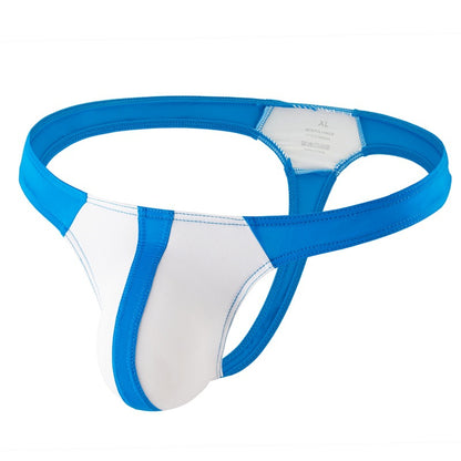 Men's Ice Silk Thong Bikini - Color Block Striped Low Rise Breathable Underwear