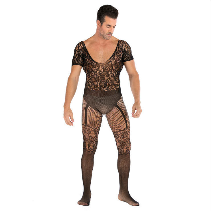 Seamless Male Crotchless Bodysuit - Sheer Footed Silk Lingerie