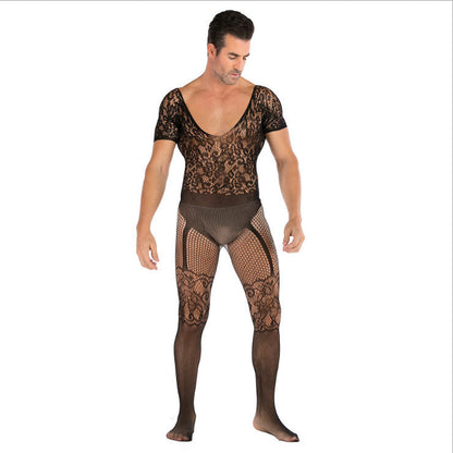 Seamless Male Crotchless Bodysuit - Sheer Footed Silk Lingerie