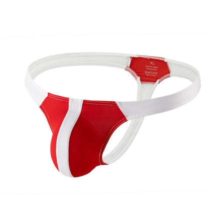 Men's Ice Silk Thong Bikini - Color Block Striped Low Rise Breathable Underwear