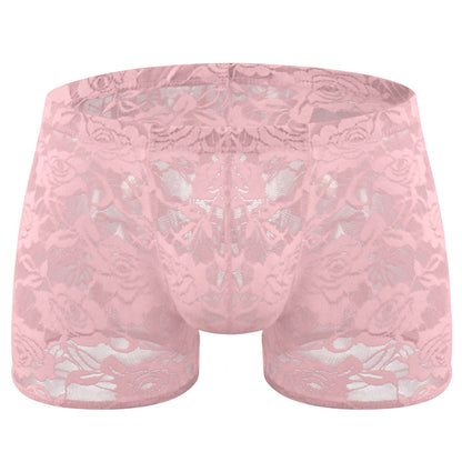 Rose Lace Sheer Boxer Briefs Low-Rise One-Size Floral Mesh