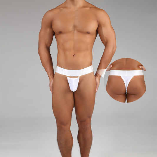 Men's Mesh Jock Thong Wide Waistband Metal Buckle 3D Pouch