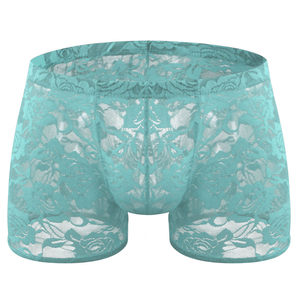 Rose Lace Sheer Boxer Briefs Low-Rise One-Size Floral Mesh