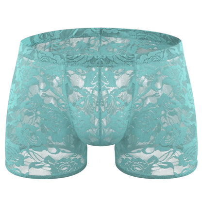Rose Lace Sheer Boxer Briefs Low-Rise One-Size Floral Mesh