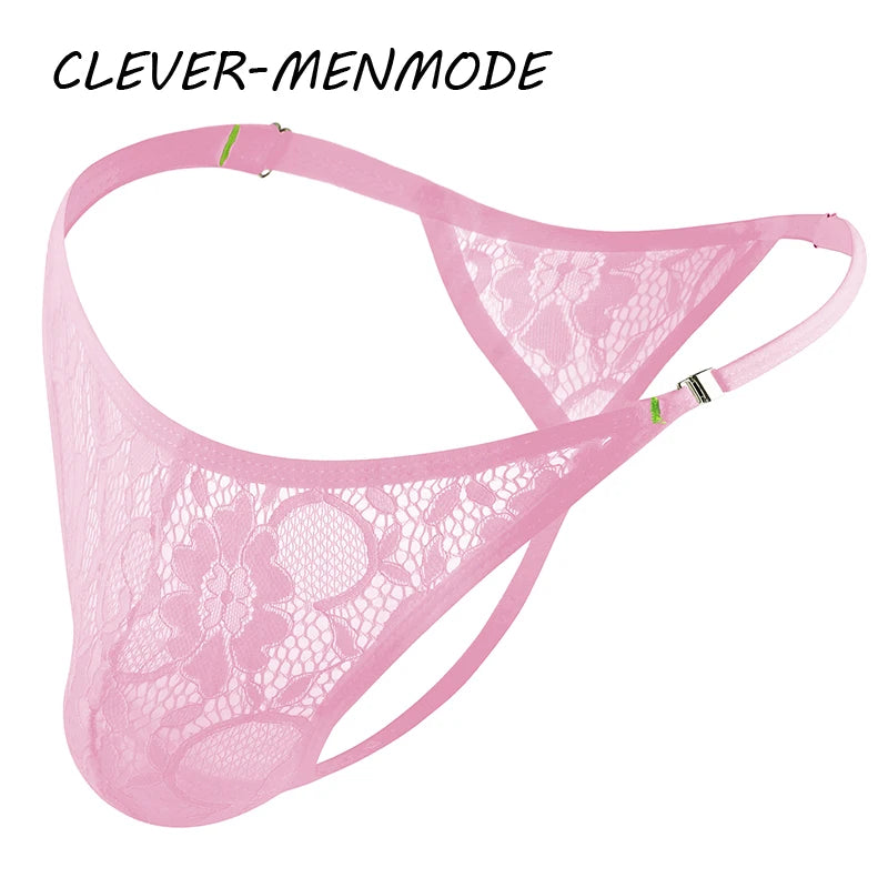 Men's Sexy Lace Thong - Adjustable Side Buckle G-String