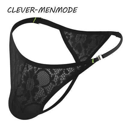 Men's Sexy Lace Thong - Adjustable Side Buckle G-String