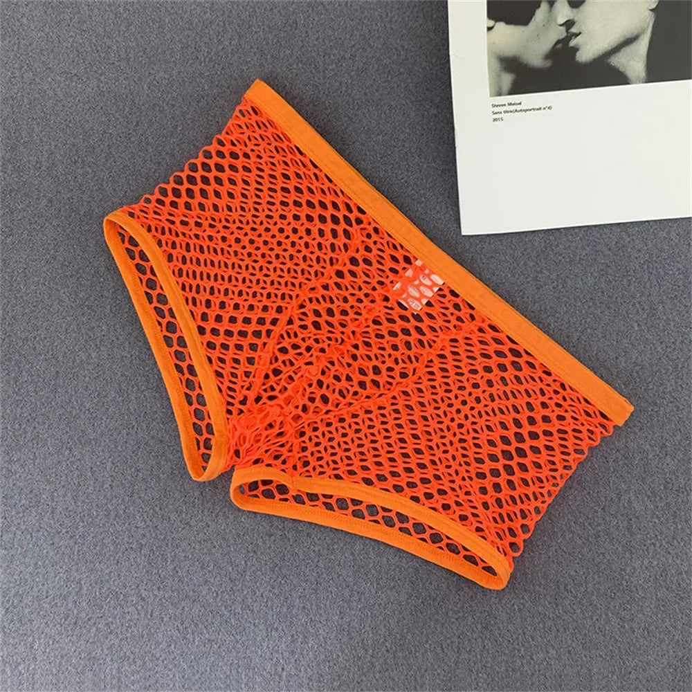 Men's Large Hole Mesh Boxers - Breathable Low Waist Trunks