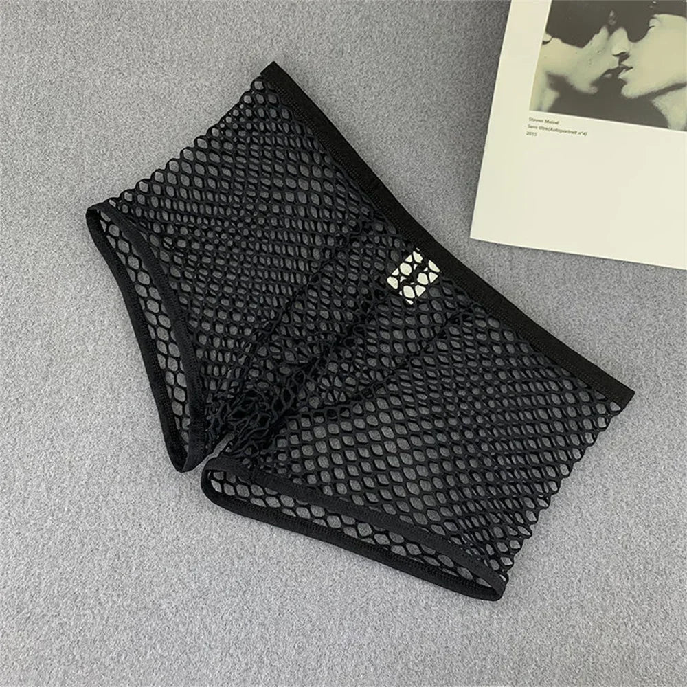 Men's Large Hole Mesh Boxers - Breathable Low Waist Trunks