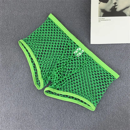 Men's Large Hole Mesh Boxers - Breathable Low Waist Trunks