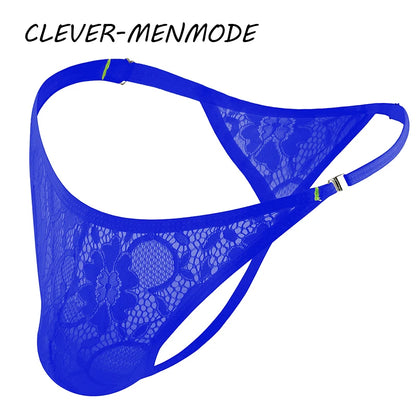 Men's Sexy Lace Thong - Adjustable Side Buckle G-String