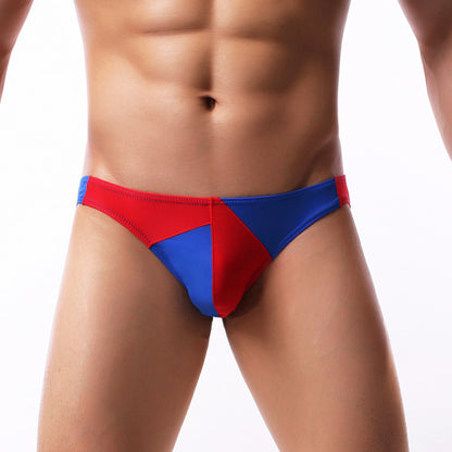 Men's Ice Silk Briefs - Color Block Low Rise Silky Bikini Underwear