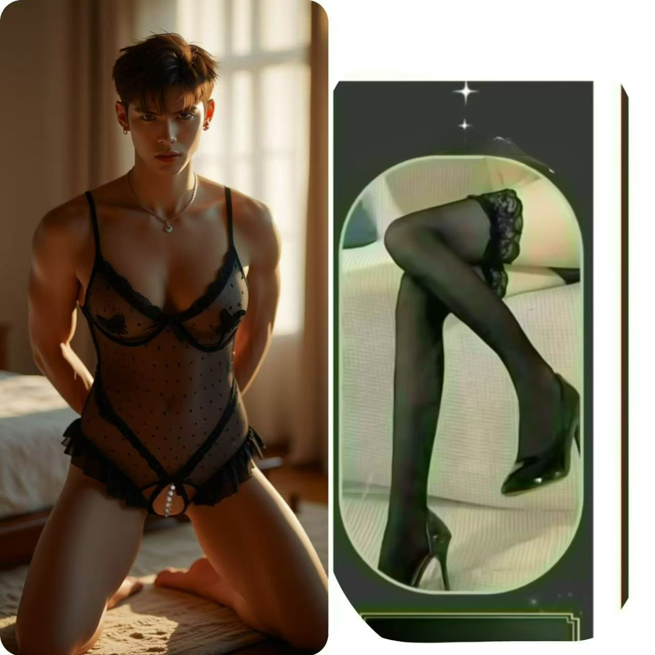 Plus Size Crotchless Pearl Massage Teddy Sheer Lace Bundle